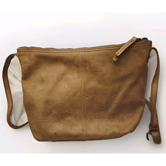 American Leather Co. Handbags - American Leather Co Austin Cafe Latte Tooled Embossed Tan Leather‎  Bag